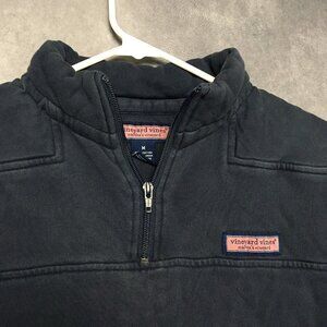 Vineyard Vines Mens 1/4 Zip Pullover Sweater size Medium Blue Fleece with Canvas